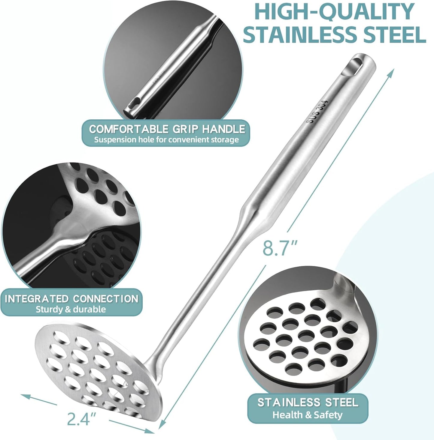 Small Potato Masher - Stainless Steel Mini Avocado Masher, Heavy Duty Tiny Masher for Avocado, Potatoes, Beans, Meat, Vegetables, Dishwasher Safe