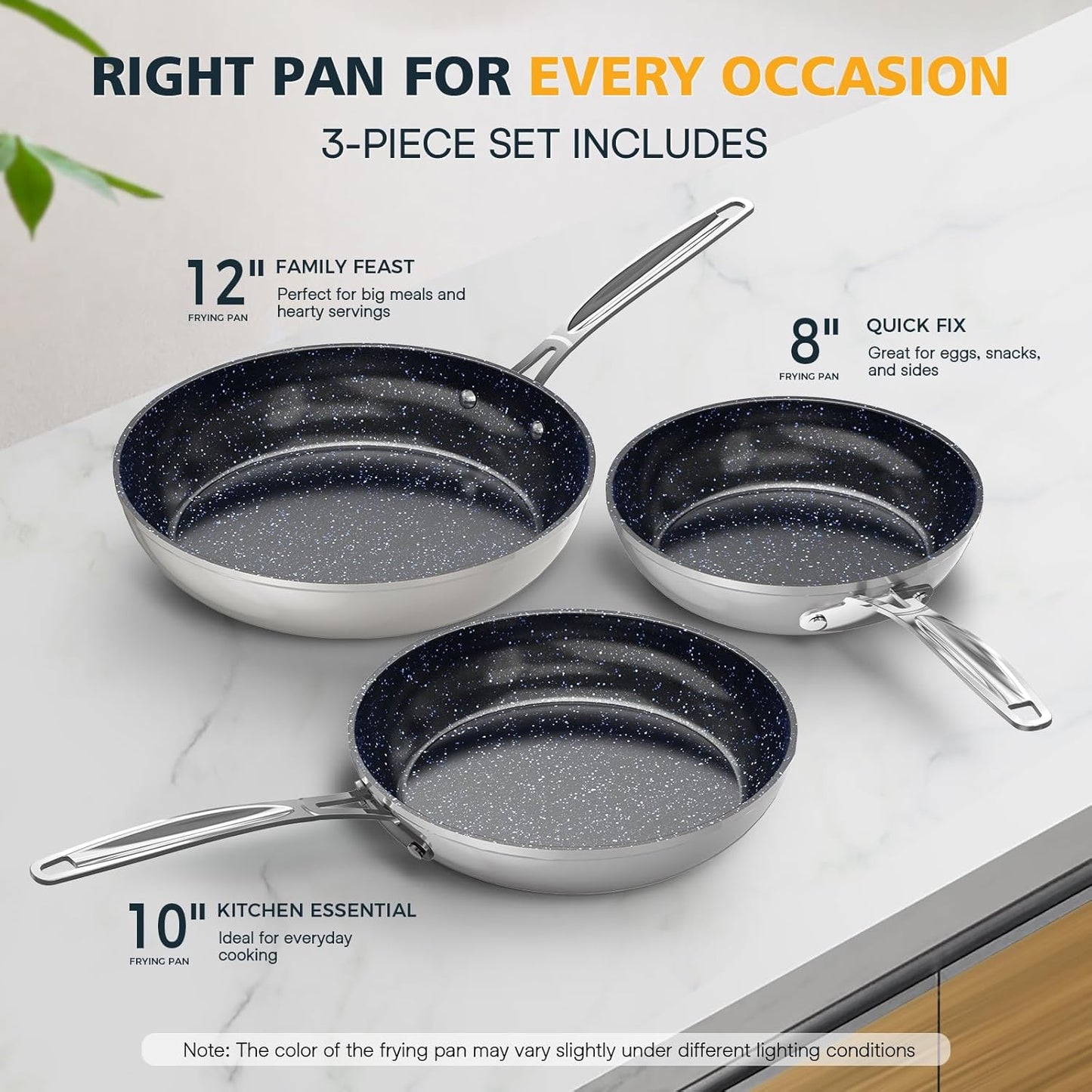 Nuwave 3-Piece 8”, 10”, 12” Forged Lightweight Frying Pan Set, G10 Healthy Duralon Blue Ceramic Ultra Non-Stick, Ergonomic Stay-Cool Handles, Induction-Ready & Works on All Cooktops