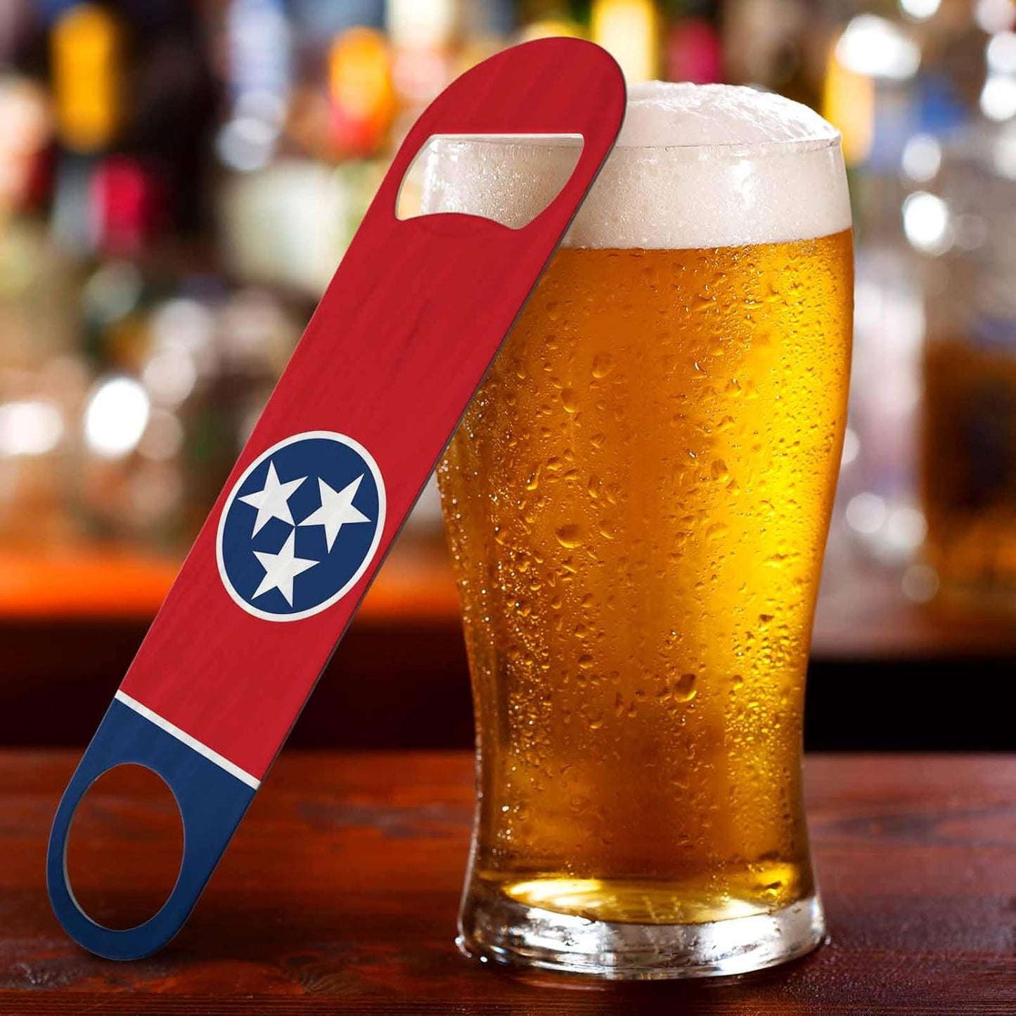 State of Tennessee Flag Stainless Steel Bottle Opener National Unity Red Blue White Stars Flat Beer Bottle Opener Keychain for Home Kitchen Bar Restaurant Party Birthday Gift