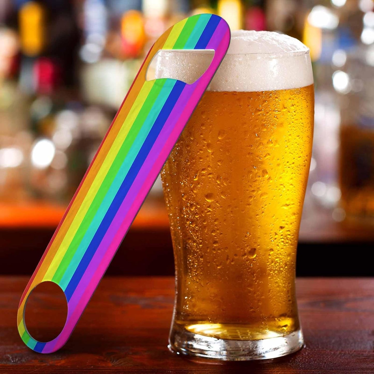 Rainbow Stripe Stainless Steel Bottle Opener Cartoon Red Yellow Green Blue Purple Colorful Stripe Flat Beer Bottle Opener Keychain for Home Kitchen Bar Restaurant Party Birthday Gift