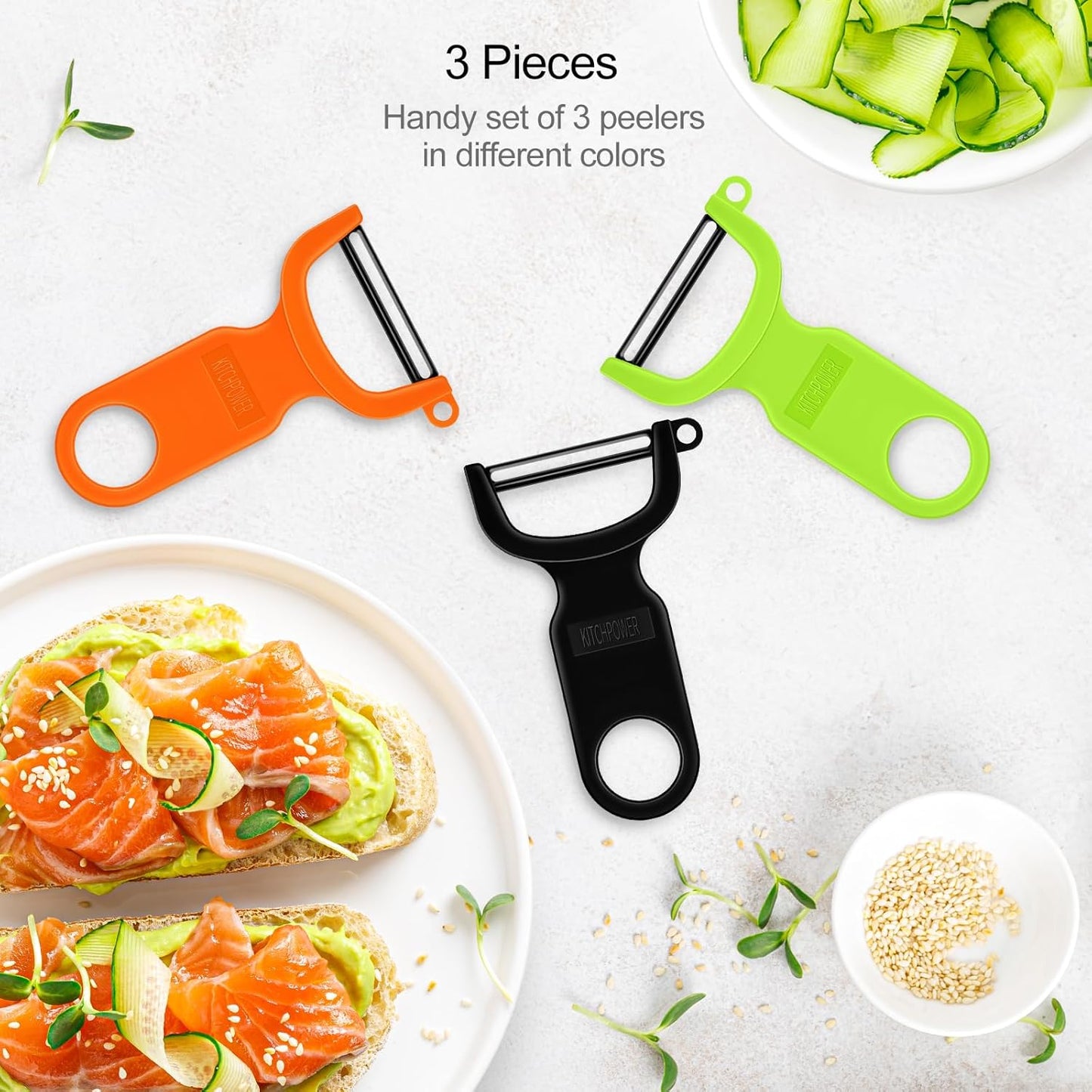 Original Vegetable Peeler, Potato Peelers for kitchen Carbon Steel Blade 3-Pack Green/Orange/Black