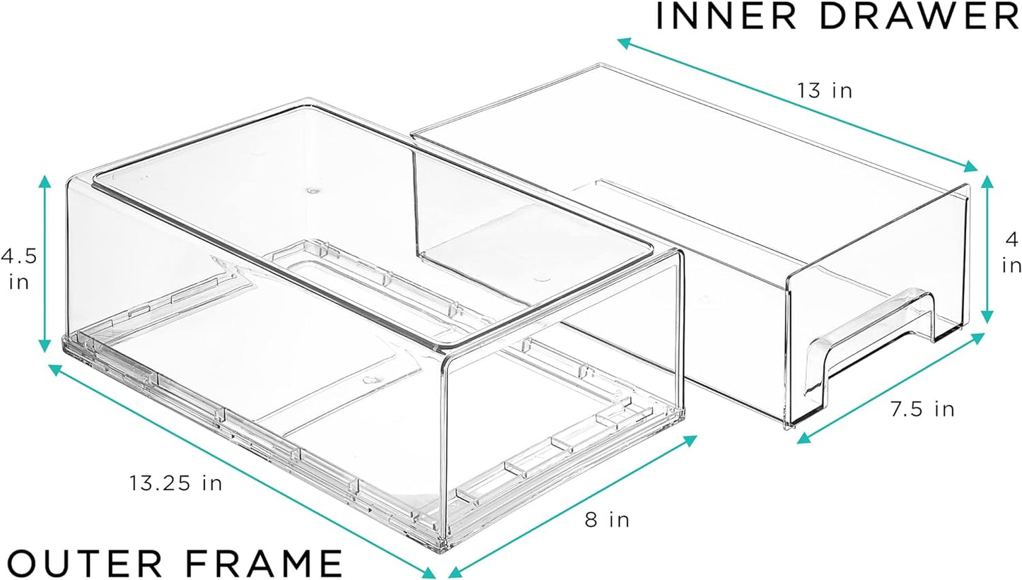 Sorbus Medium Clear Storage Drawers (4 Pack) – Stackable Organizer Drawers for Pantry, Kitchen, and Fridge – Pull-Out Acrylic Storage Bins with Handles
