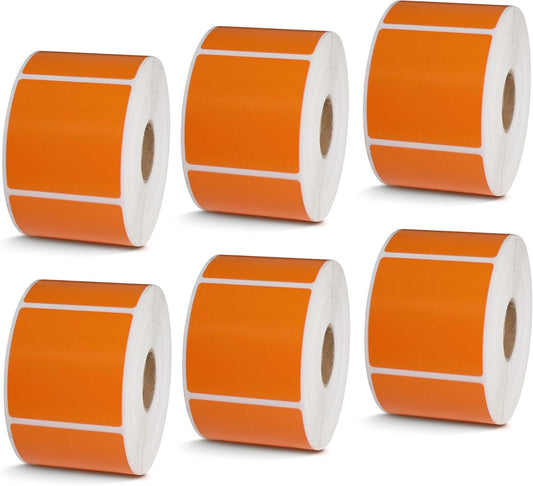 BETCKEY - 2" x 2" Square Labels Compatible with Zebra & Rollo Label Printer,Premium Adhesive & Perforated[Orange, 6 Rolls, 4500 Labels]