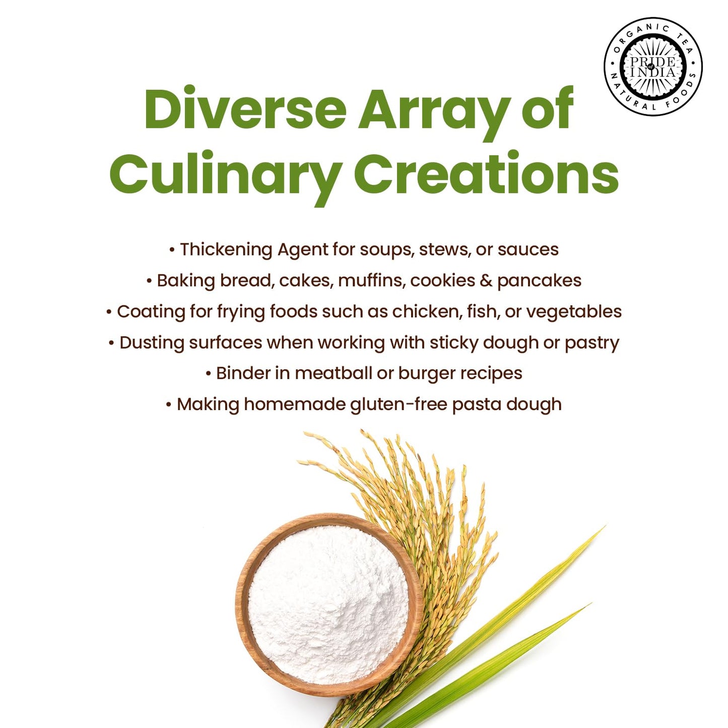 Pride of India- White Rice Flour 1 lbs (454 gm) Mild Slightly Sweet Neutral Taste Freshly Milled in Small Batches | Used for Cooking Baking Coating Thickening | Vegan, Gluten Free