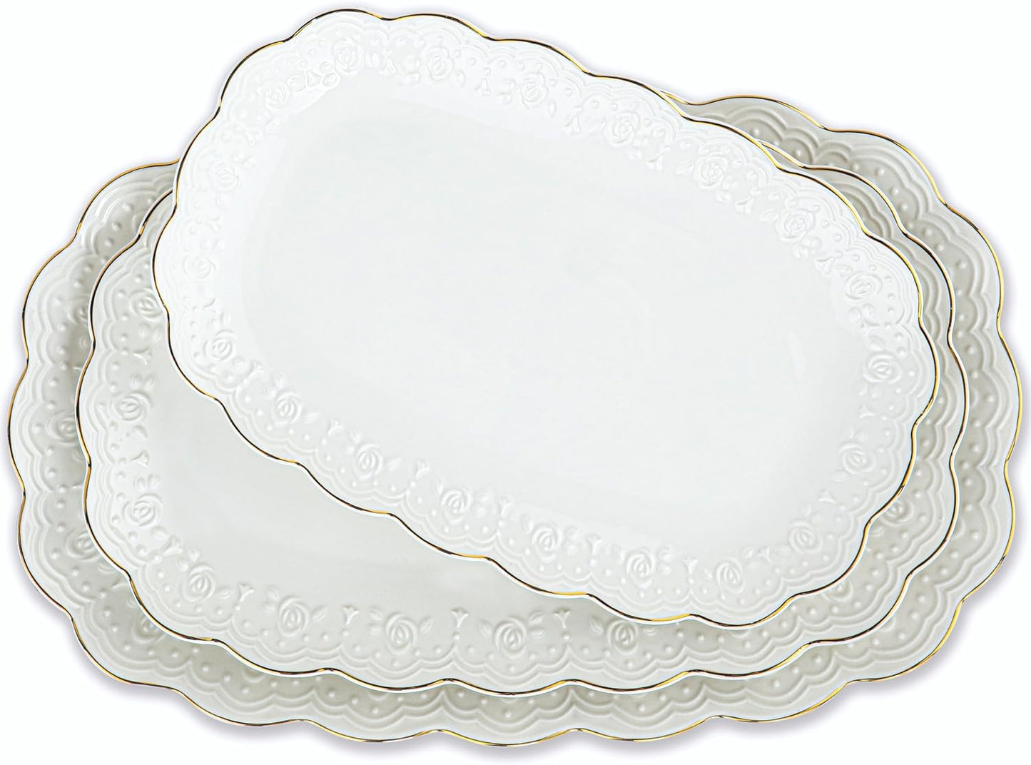 Kassel Ceramic Serving Platter Set | 16”/14”/12” Oval Serving Trays for Entertaining at Parties and Weddings | Oven Safe XL Serving Trays for Tacos, Steak, and Cake
