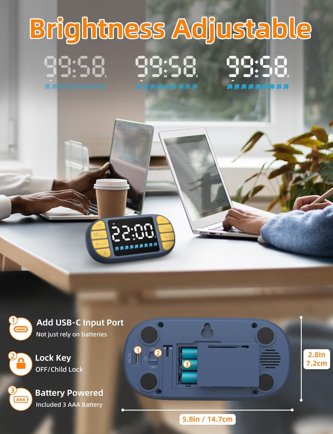 DOOMAY Digital Kitchen Visual Timer: 3.6'' Large LED Display, Magnetic, 3 Brightness, 4 Alarms and Volume, Memory Function, Countdown Count up for Cooking, Classroom, Home Gym, AAA Battery Included