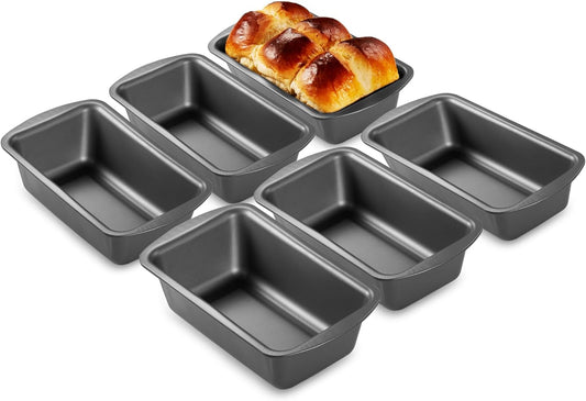 HONGBAKE 6 Pack Bread Pan 1 Lb, 8.5 x 4.5 Inch Loaf Pans for Baking Bread, Nonstick Meatloaf Pan with Wide Grips, Banana Bread Tin for Homemade Bread, Grey