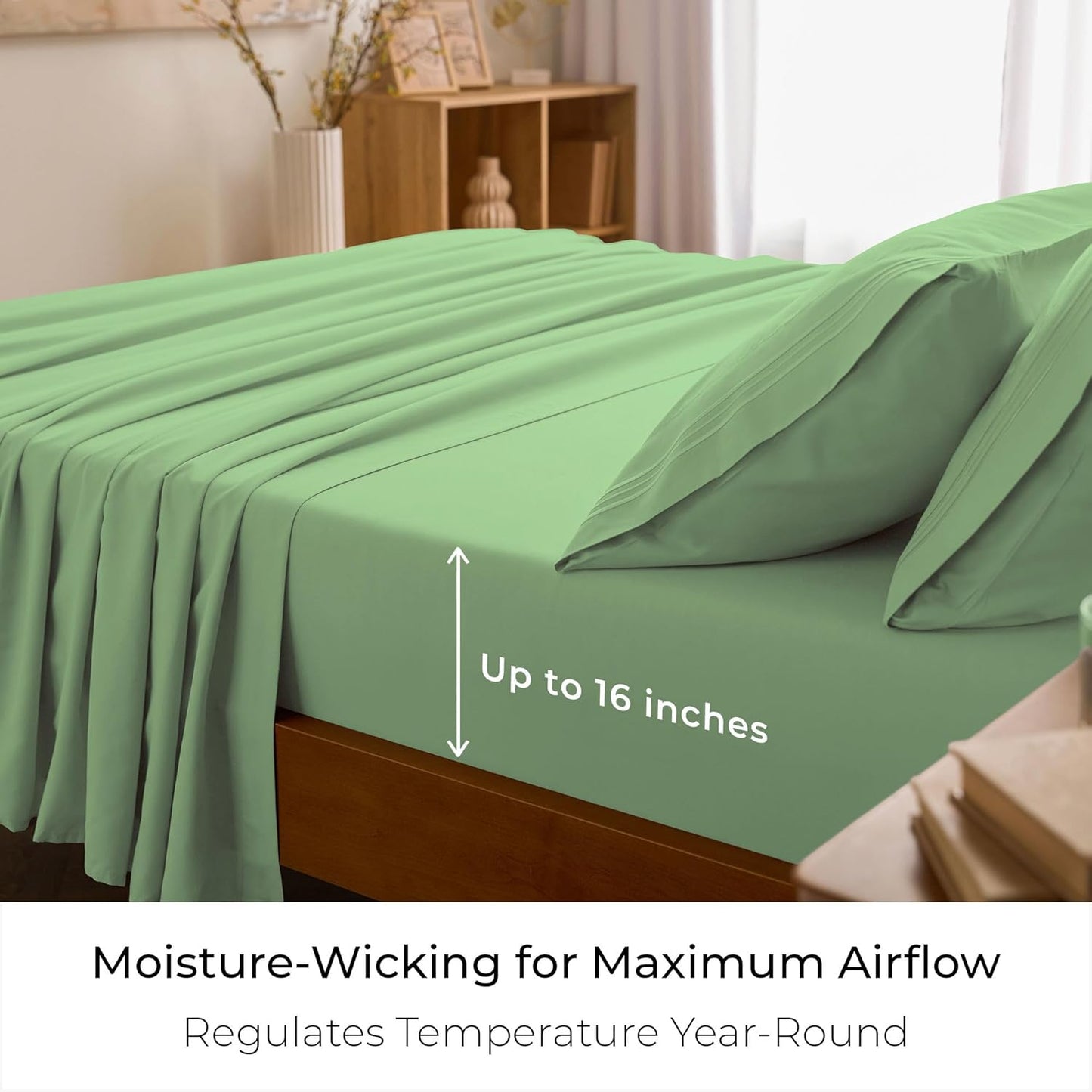 Mellanni Queen Sheets Set - 4 PC Iconic Collection Bedding - Hotel Luxury, Extra Soft, Cooling Bed Sheets - Wrinkle, Fade, Stain Resistant (Queen, Pistachio)