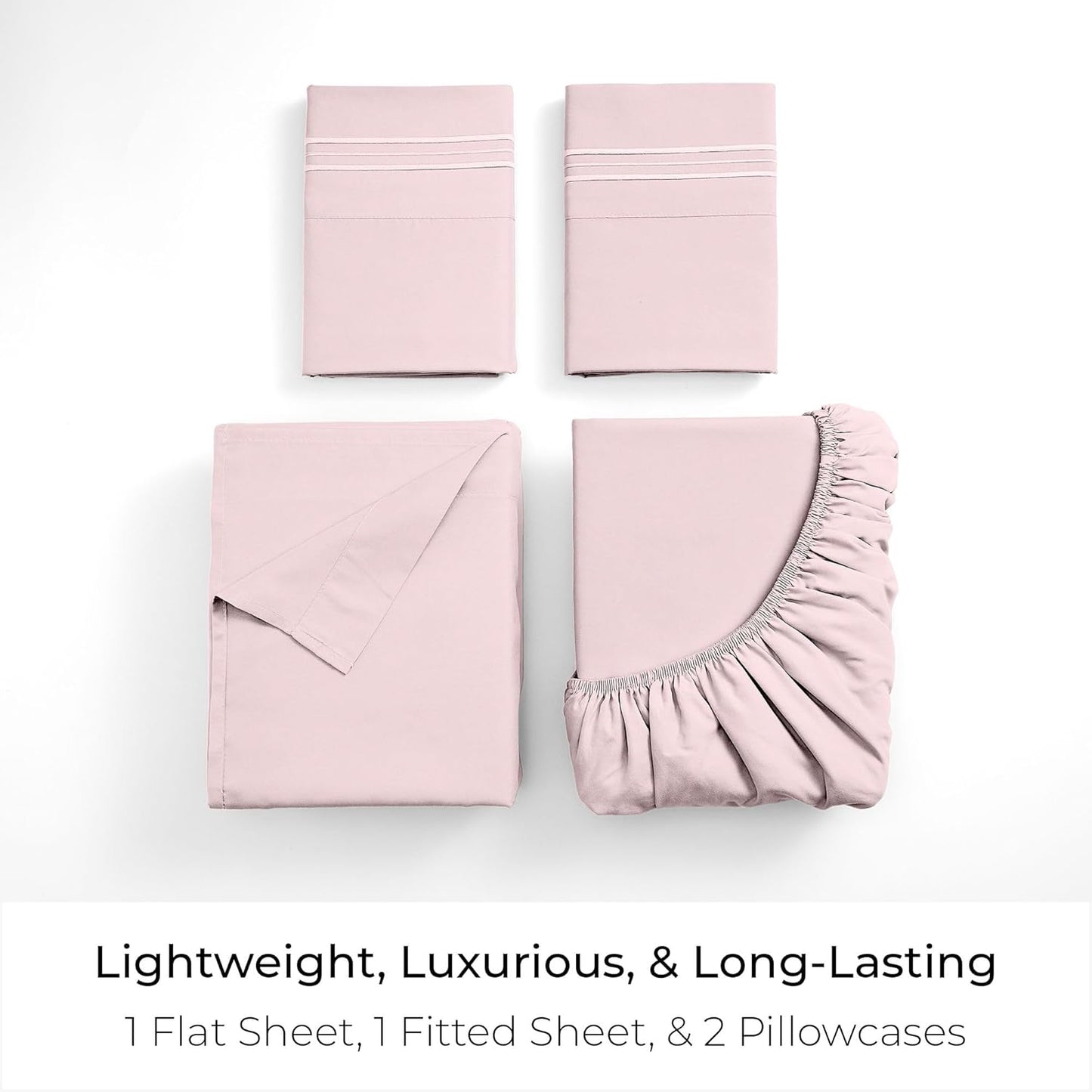 Mellanni Queen Sheets Set - 4 PC Iconic Collection Bedding - Hotel Luxury, Extra Soft, Cooling Bed Sheets - Wrinkle, Fade, Stain Resistant (Queen, Blush Pink)