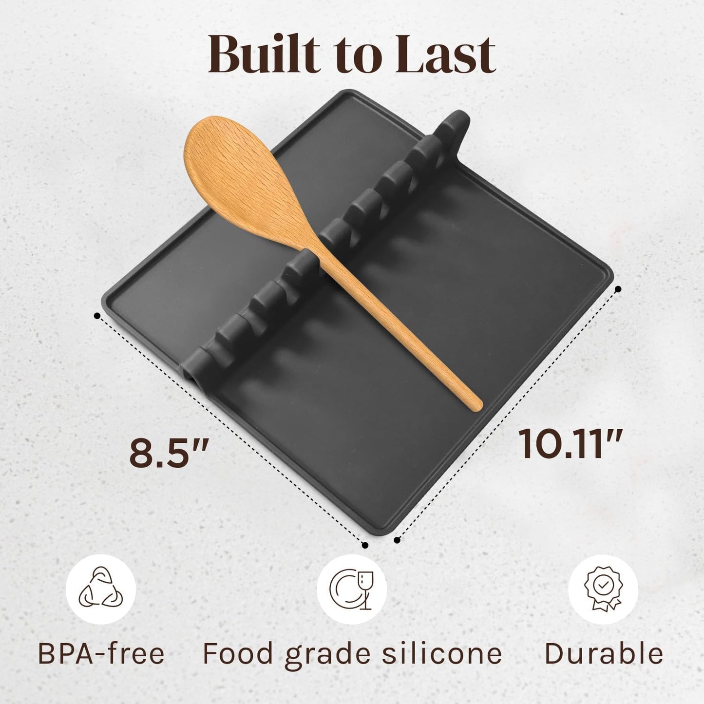 Black Silicone Spoon Rest for Stove Top with Drip Pad (1 Pack) - Heat-Resistant, BPA-Free Utensil Rest & Spoon Holder for Kitchen Counter - Grill Utensil Holder for Spatulas, Tongs, Ladles