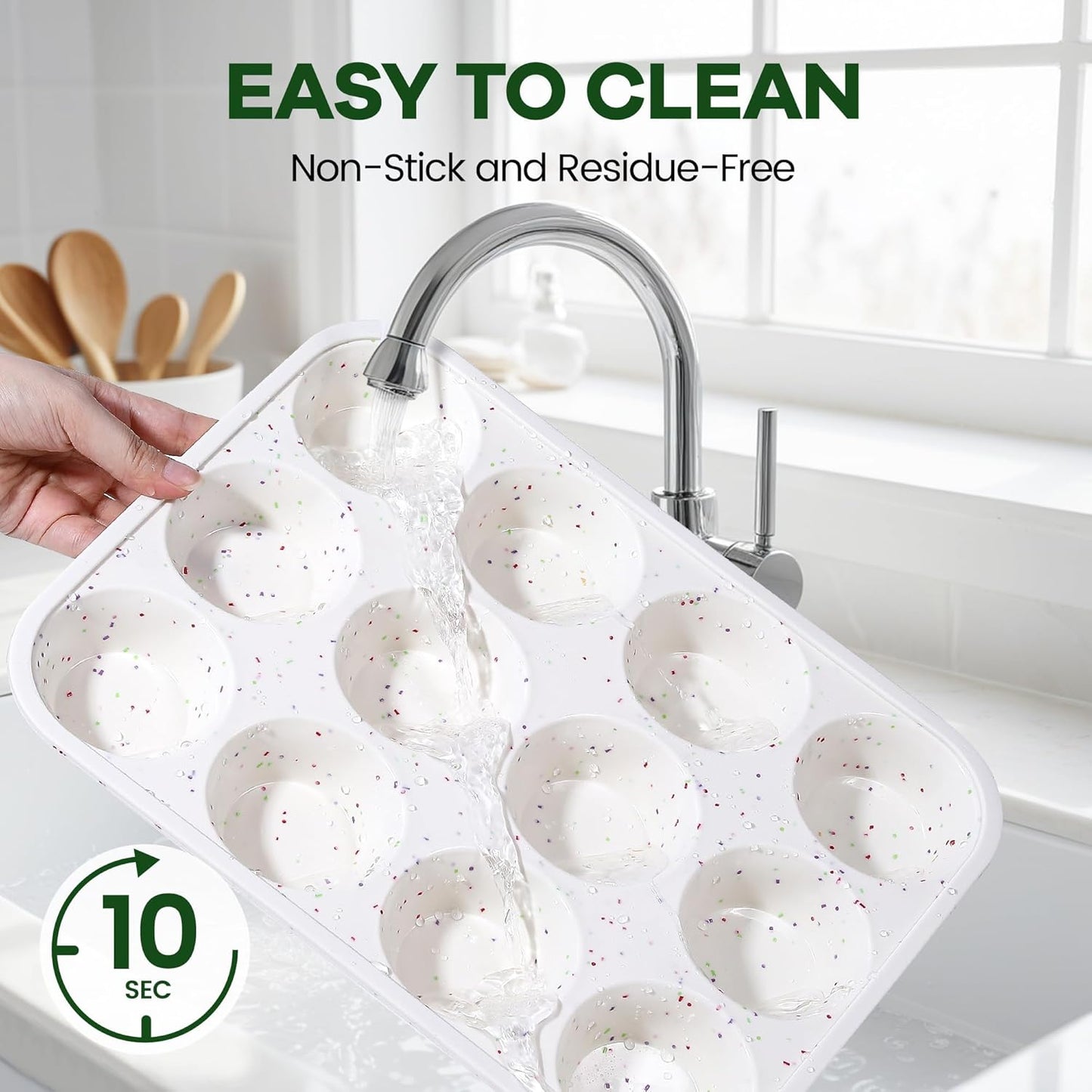 Muffin Pan - 12 Cups Silicone Muffin Pan Non-Stick Food Grade Silicone Cupcake Pan for Muffins,Tart, BPA Free - Standard Cup Size - Diameter 2.8" Depth 1.2" - Set of 2 Cream With Rainbow Dots