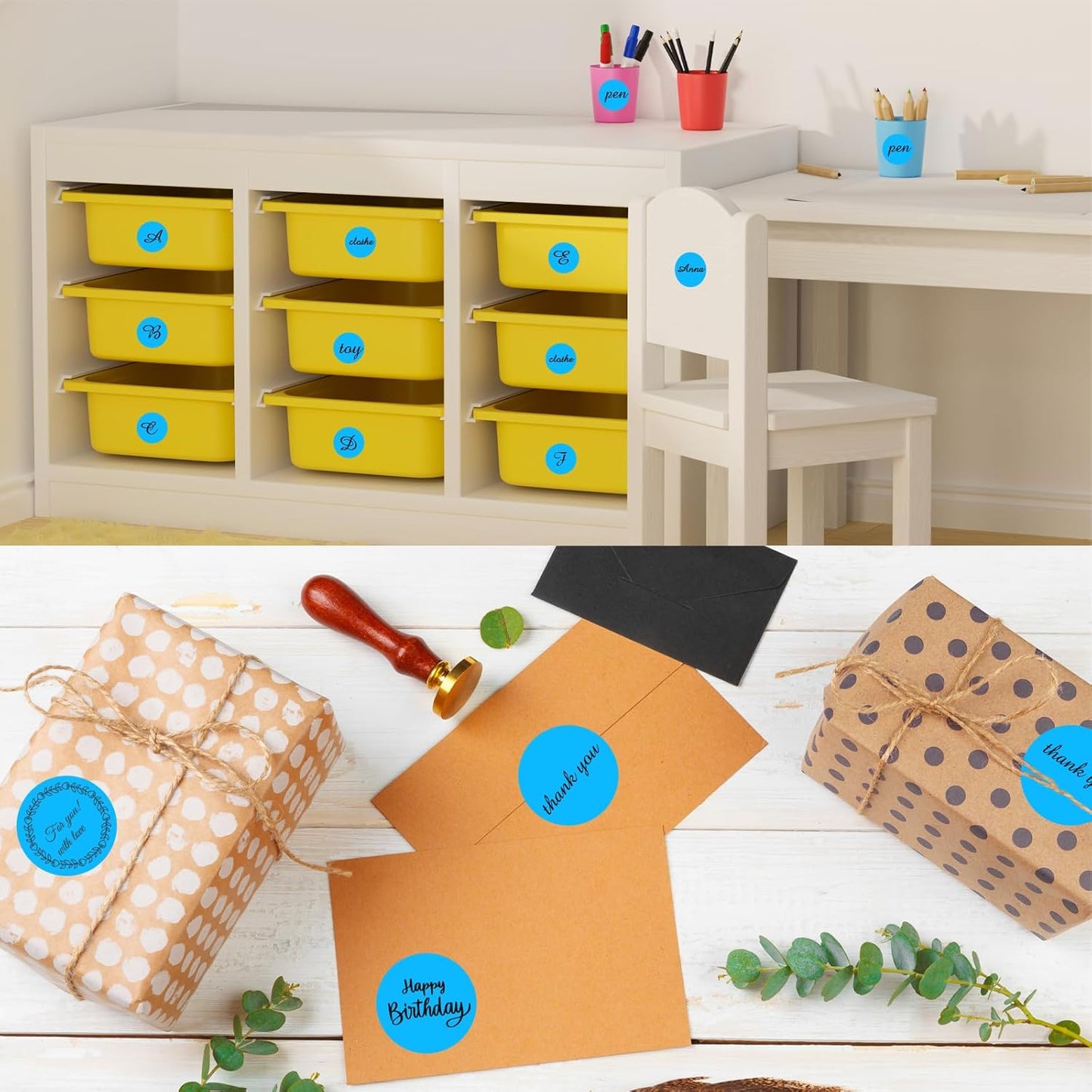 starboling Thermal Labels,2 Inch Blue Round Thermal Printer Stickers,Self-Adhesive Round Direct Thermal Labels,Thermal Stickers for DIY Logo Design,Name Tag (500/Roll）