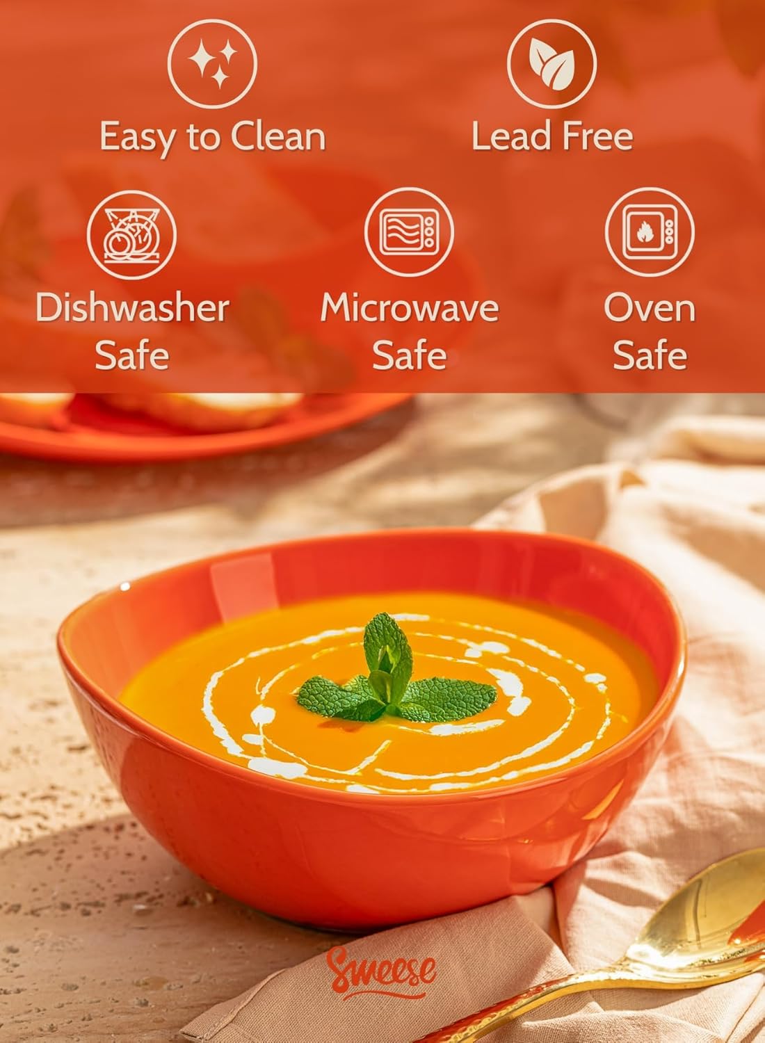 Sweese 6 Inch Porcelain 18 oz Bowls Set of 6, for Soup | Cereal | Fruits | Rice - Microwave, Dishwasher, and Oven Safe - Hot Assorted Color