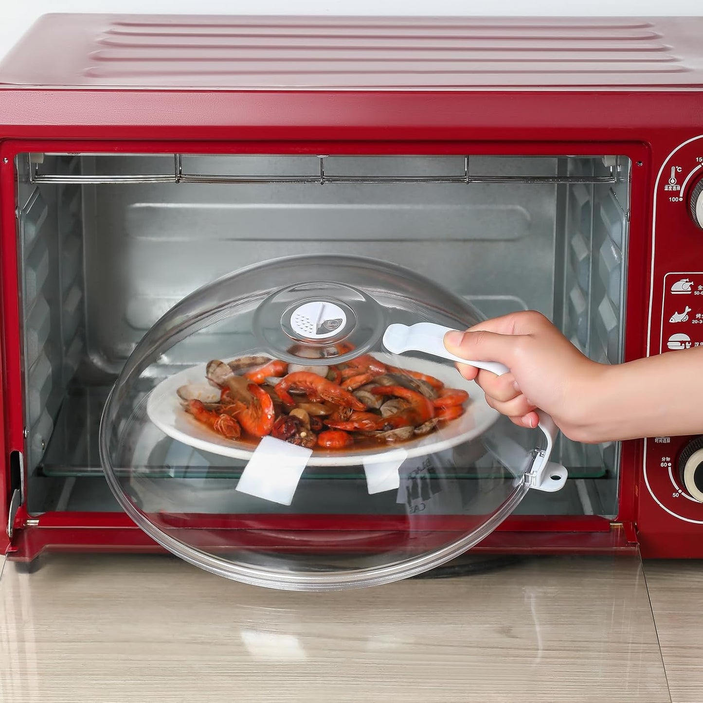 WENWELL Microwave Splatter Cover for Food 12",Large Clear Microwave Splash Guard Cooker lid with Handle,Dish bowl Plate Serving Cover Home Kitchen Essential,BPA-Free,Saft Plastic
