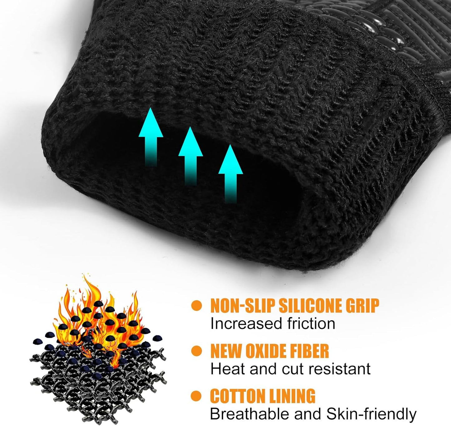 BBQ Gloves, Oven Gloves, 1472°F Extreme Heat Resistant Barbecue Gloves, Silicone Non-Slip Oven Mitts, Kitchen for Cooking, Grilling, and Baking (Black)