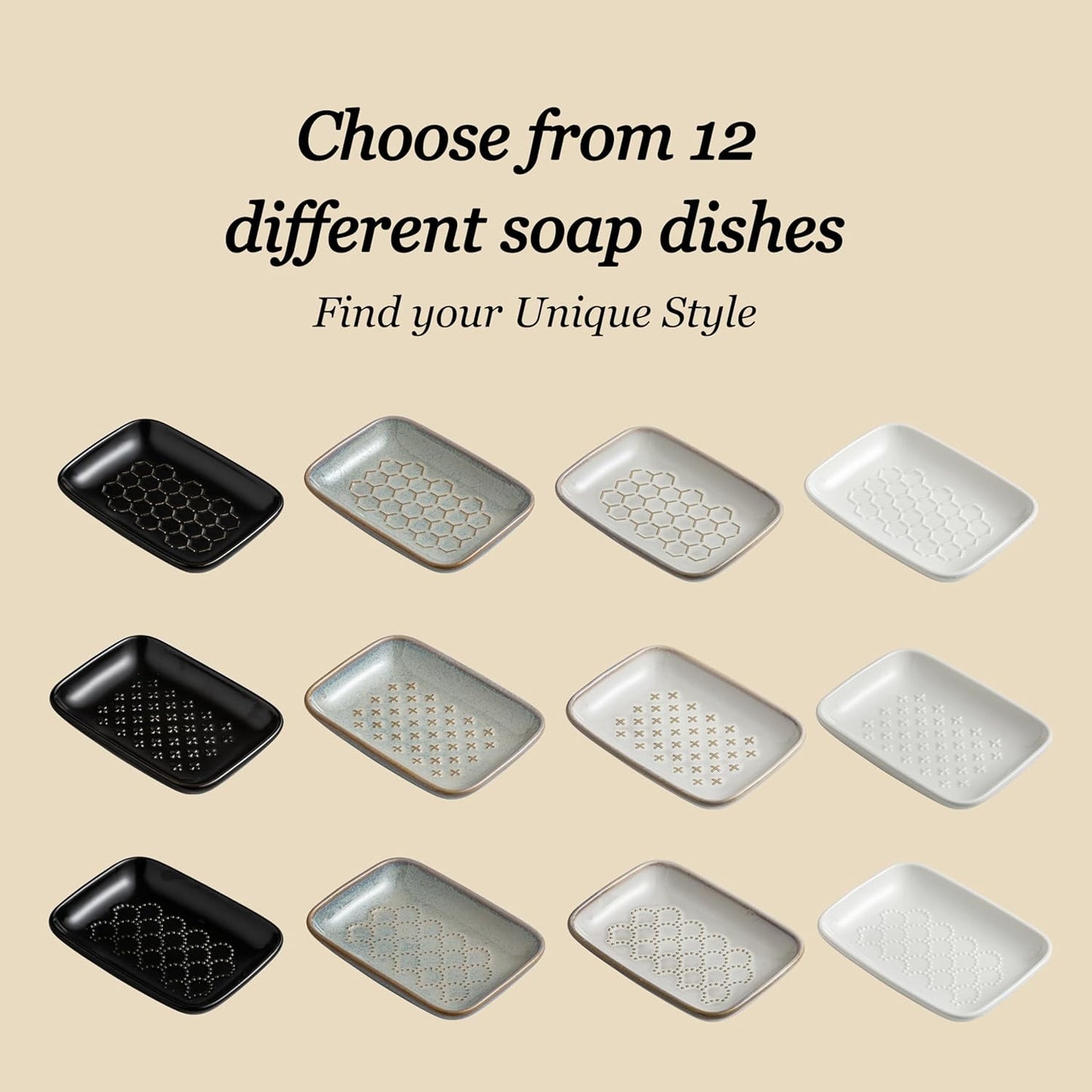 Gomakren Soap Dish, Shower Soap Holder, Ceramic Soap Dishes for Bar Soap Sponge Shampoo, Soap Saver Tray for Bathroom Kitchen Sink Counter, 5.5 Inch, Gray