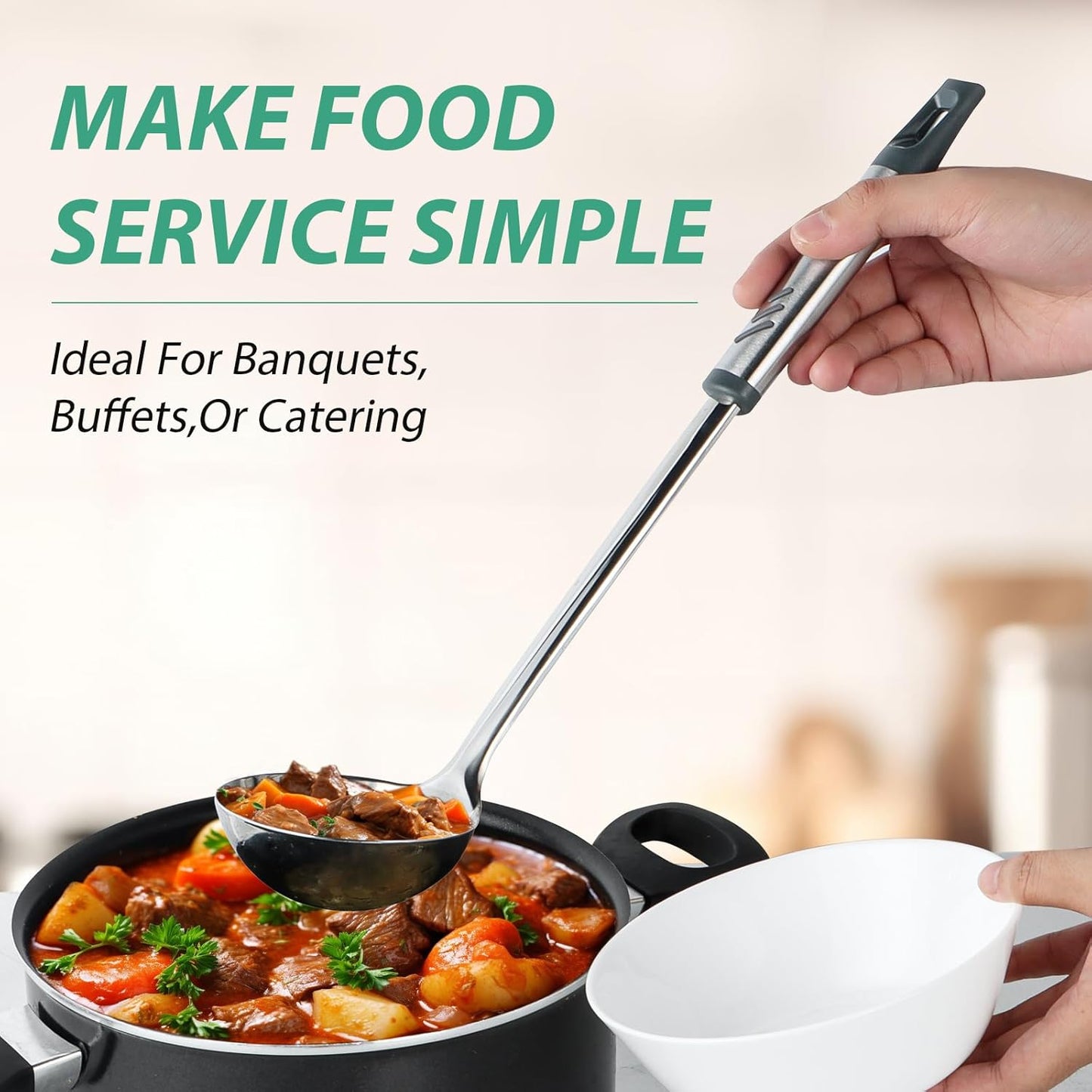 Soup Ladle, 13.9 inch Large Ladles Serving Spoons, 4 oz Stainless Steel Ladle with Heat-proof Handle, Comfortable Grip Design, Durable Construction, Silver