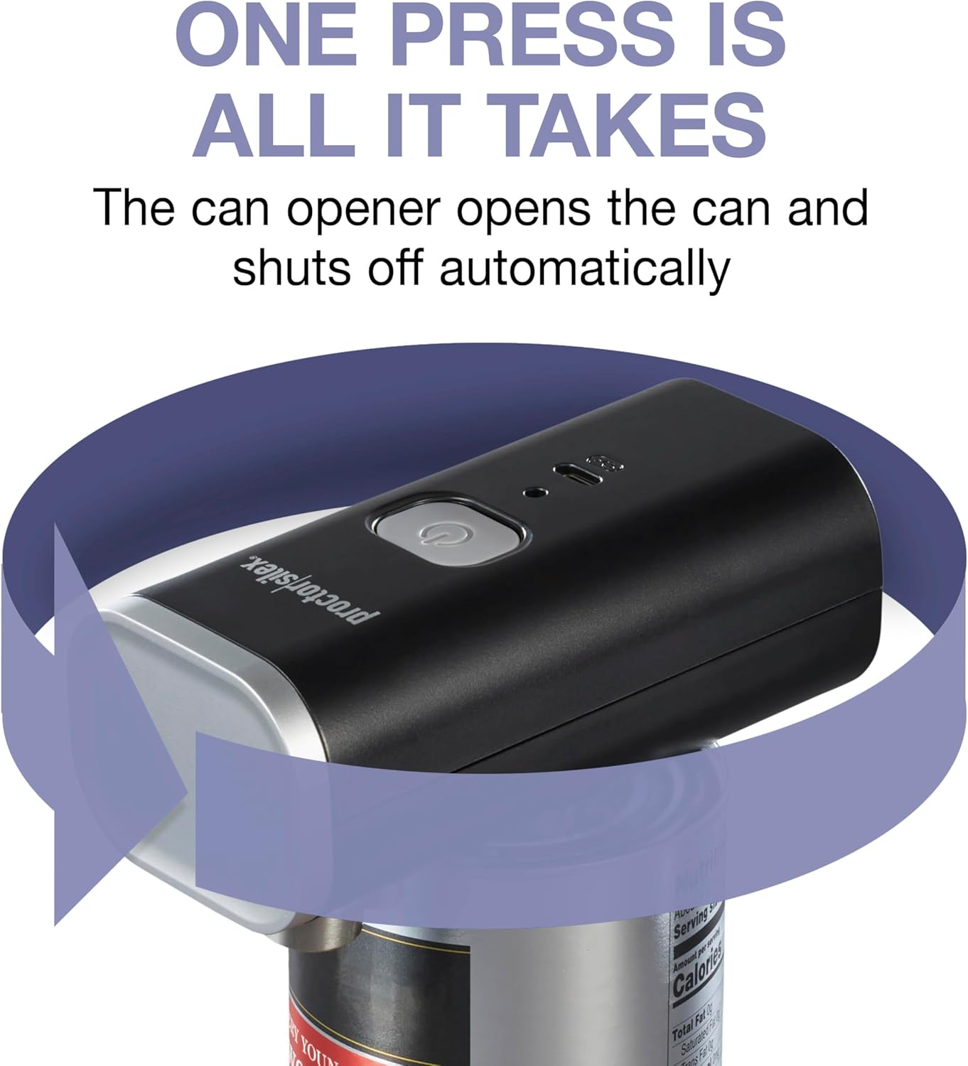 Proctor Silex Automatic Electric Can Opener, Hands Free Cordless Operation & USB Rechargeable, Self-Aligning, Cut Smooth Touch Lid Edges, Compact and Easy to Store, Black