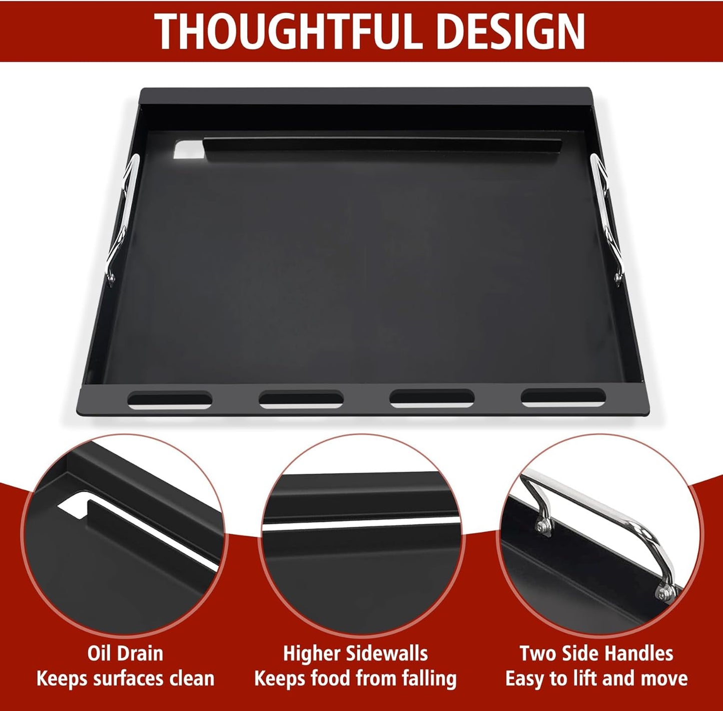 KEESHA 6787 Flat Top Griddle Insert for Weber Spirit I & II 300 Series, Universal Nonstick Griddle Replacement Parts for Broil King, Huntington and Sterling 3-Burner Gas Grill with Mini Oven Mitt