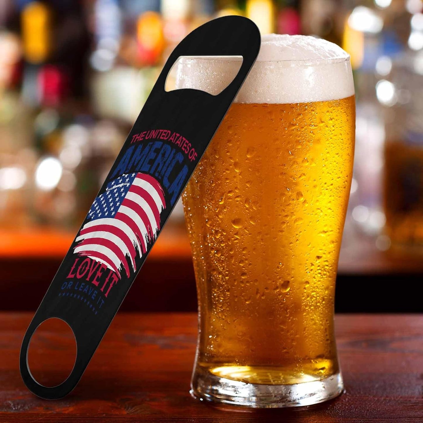 Flag Design Stainless Steel Bottle Opener The United States of America Love It or Leave It Love America Flat Beer Bottle Opener Keychain for Home Kitchen Bar Restaurant Party Birthday Gift