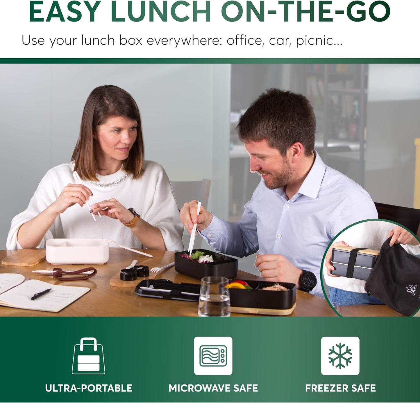 Umami Bento Lunch Box for Men & Women, Black Lotus, 68 oz