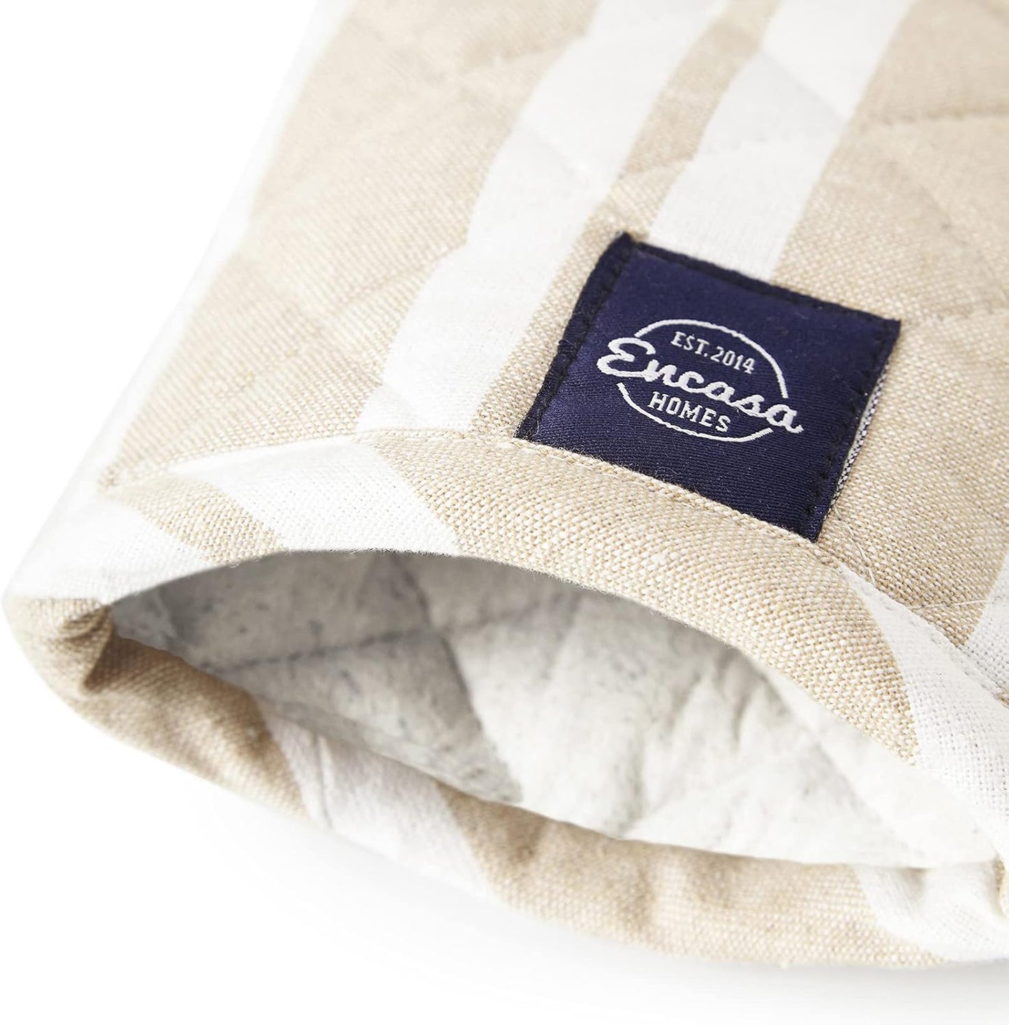 Encasa XO Long 12"x7" Oven Microwave Hand Gloves Mitts (2 pc Set) for Kitchen Cooking & Baking - Heat Resistant, Thick & Safe, Protection of Hands from Hot Utensils - Franca Beige Stripes