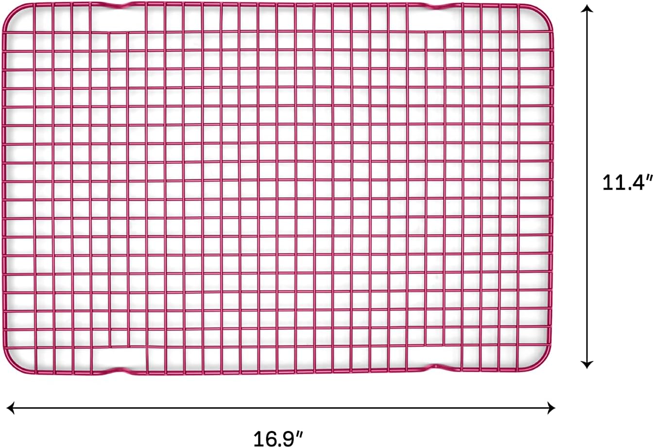 Great Jones Big Chill Wire Cooling Rack (Raspberry) – 16.9" × 11.4" Heavy-Weight Aluminized Steel,Nonstick Baking Rack – Oven Safe 450 °F, Bacon & Cookie Cooling Rack – Fits Half Sheet Pans