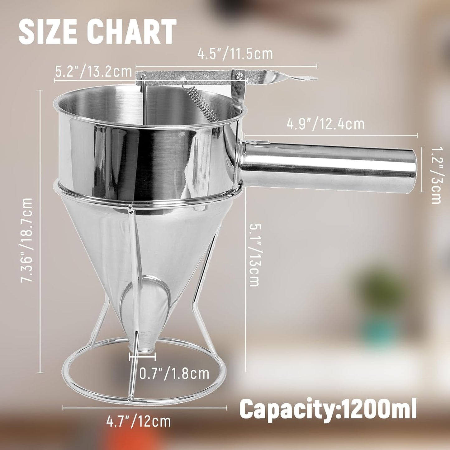 Pancake Batter Dispenser with Squeeze Handle 1200ml Stainless Steel Batter Dispenserfit for Pancakes, Waffles, Takoyaki, and Cupcakes