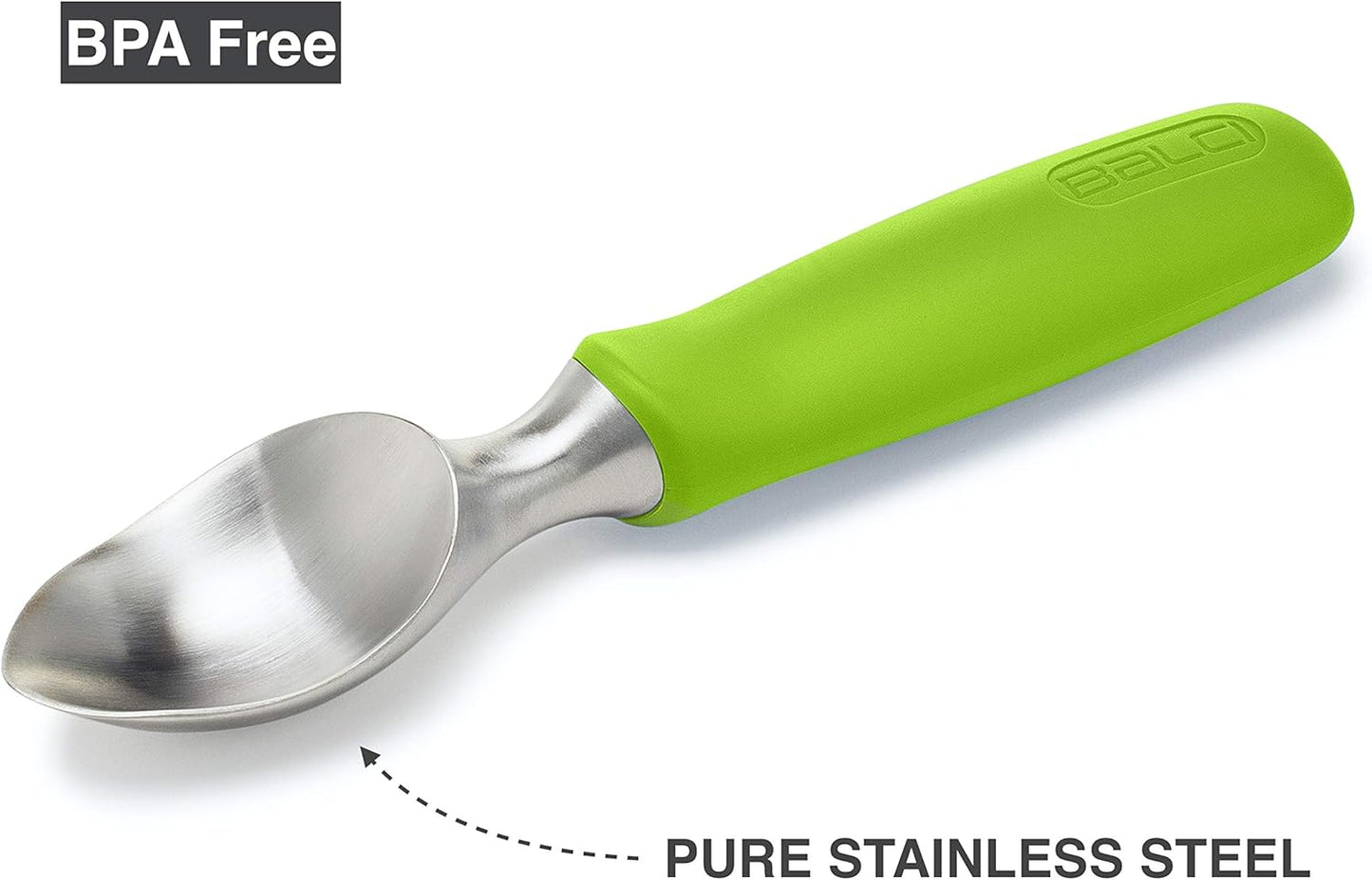 BALCI Ice Cream Scoop - Heavy Duty Stainless Steel Icecream Scooper With Non-Slip Rubber Grip - Professional Metal Ice-Cream Spade - Dishwasher Safe – Green