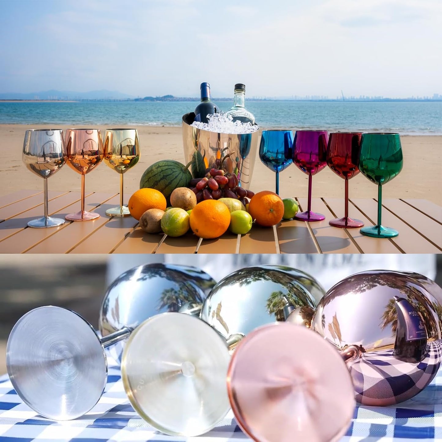 Stainless Steel Wine Glasses Set of 2, 18 oz Unbreakable Green Wine Glass Unique Metal Wine Goblets for Outdoor Capming and Pool Gift for Wine Lovers