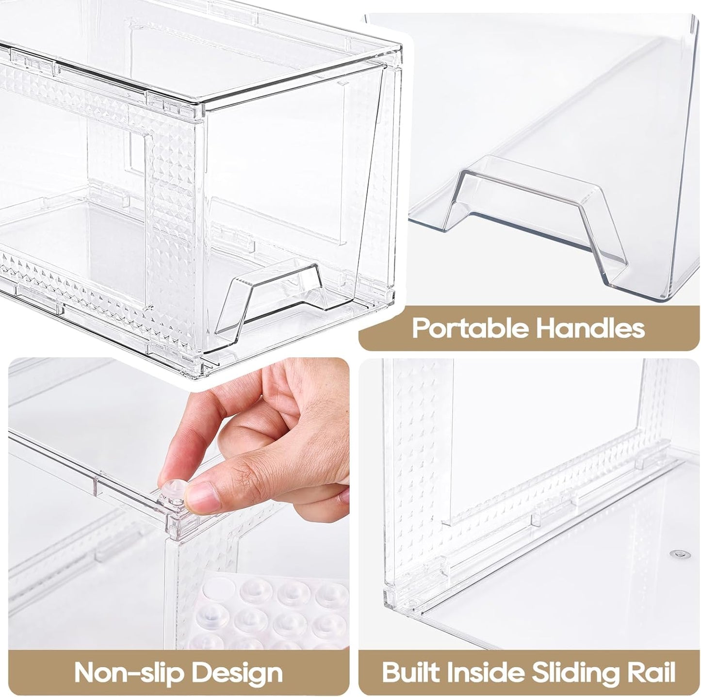 JollyPack 2 Pack Clear Stackable Storage Drawers, Easy to Assemble Multi-Use Bathroom Organizers and Storage, Suitable for Vanity, Bathroom, Makeup, Under Sink, Office, Kitchen and Pantry