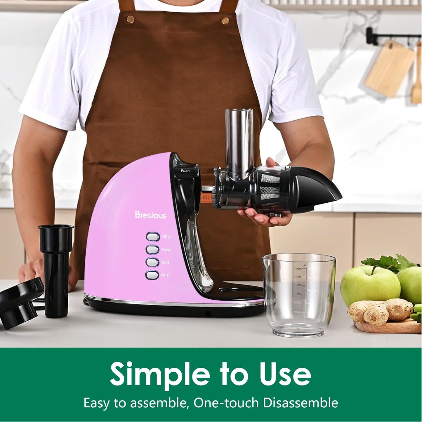 Slow Masticating Juicer,Brecious Cold Press Juicers with 2 Speed Modes & Quiet Motor,Juicers Machines Vegetable and Fruit with Reverse Function,Celery Juicer,BPA-Free,Easy to Clean (Purple）