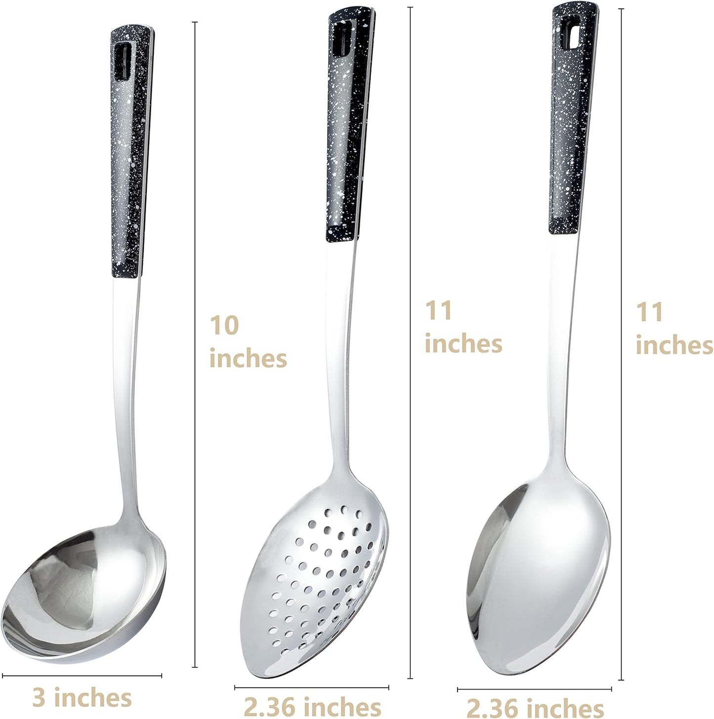 3-Piece,Stainless Steel Serving Spoon Set with Slotted Spoon, Serving Spoon and Perforated Spoon, soup ladle,kitchen cooking utensils set