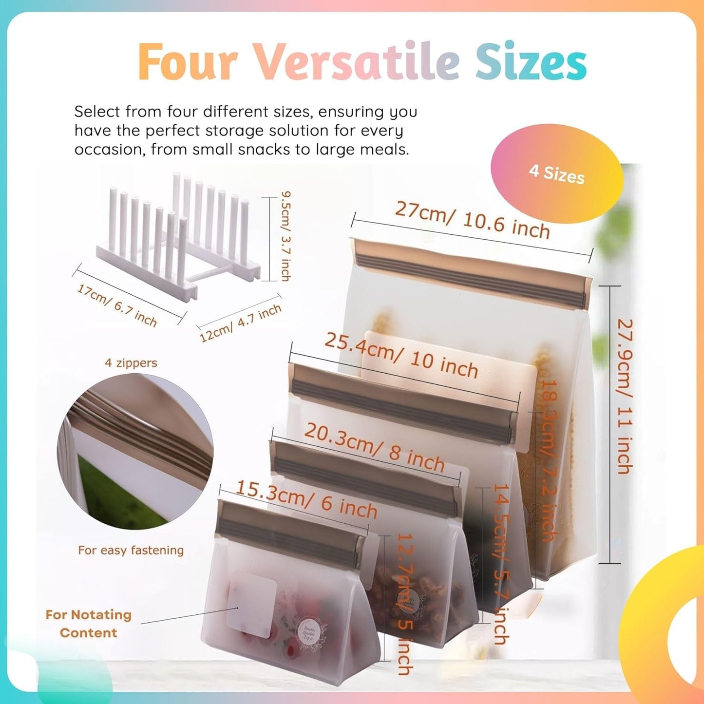 Reusable Silicone Food Storage Bags 8-Pack – BPA-Free Freezer & Dishwasher Safe, Leakproof Stand-Up Snack Bags 2 Gl + 2 L, 4 M– Eco-Friendly Airtight Ziplock Bags for Kitchen & Travel(Grey)