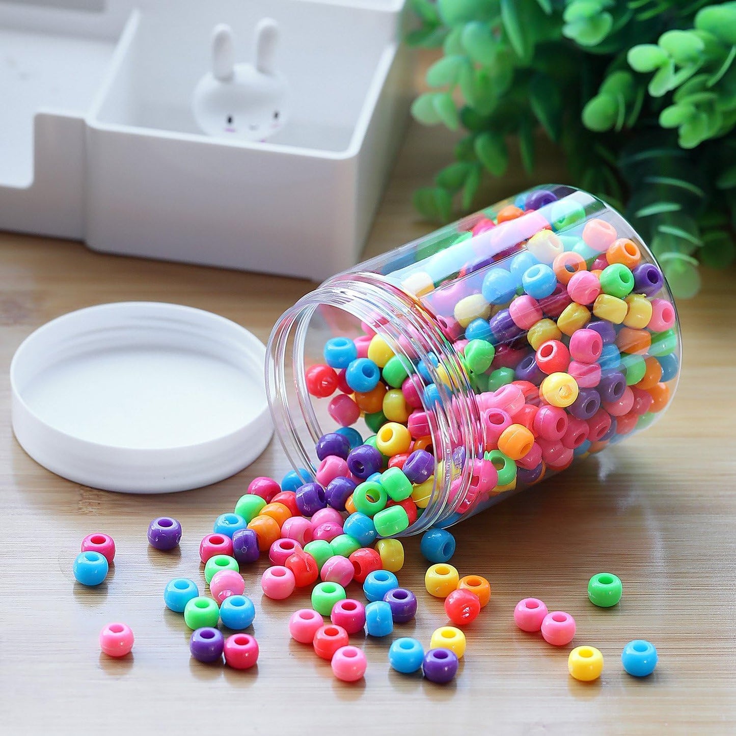 SATINIOR 6 Pack 12 oz Plastic Jars Containers with Lids Wide-mouth Refillable Leakproof Reusable Round Empty Jars for Travel Cosmetic Dry Food Spice Cookie Candy Home Kitchen Organizing(White)