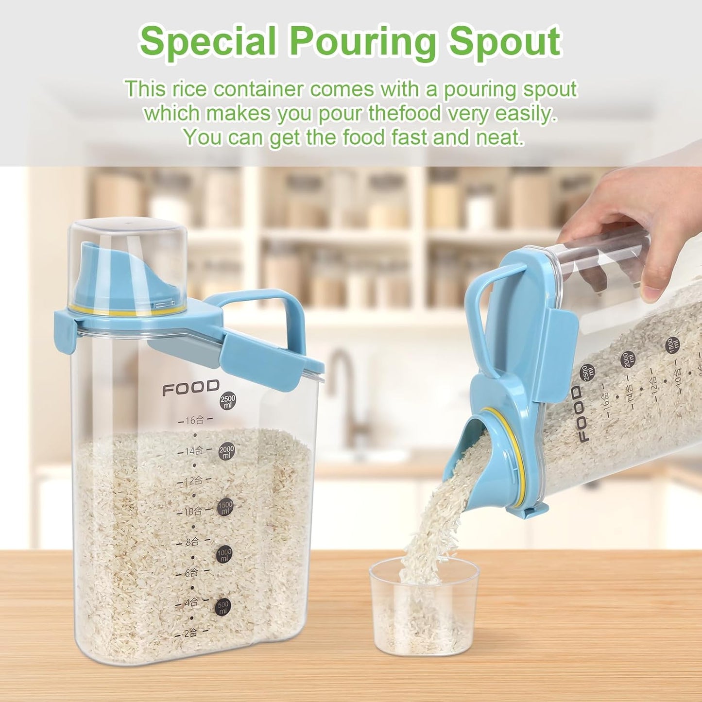 Rice Storage Container, Cereal Containers Storage, Dry Food Airtight Dispenser BPA Free, Clear Plastic Kitchen and Pantry Organization Bin (2, Blue, 3Qt)