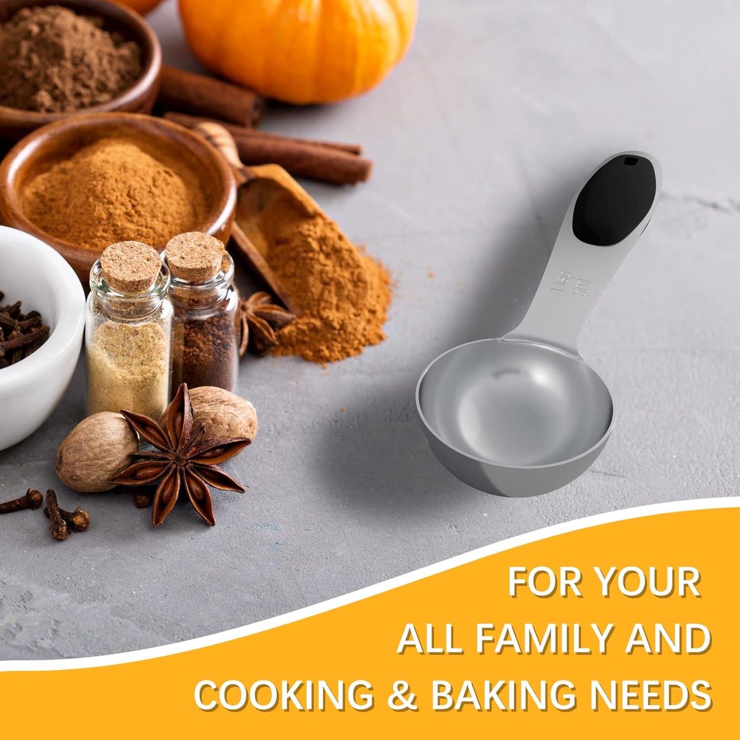 1PCS 1 Tsp(1/3tbsp, 1/6oz, 5ml) Single Measuring Spoon with Black Silicone Grip, Stainless Steel Individual Measure Scoop Only