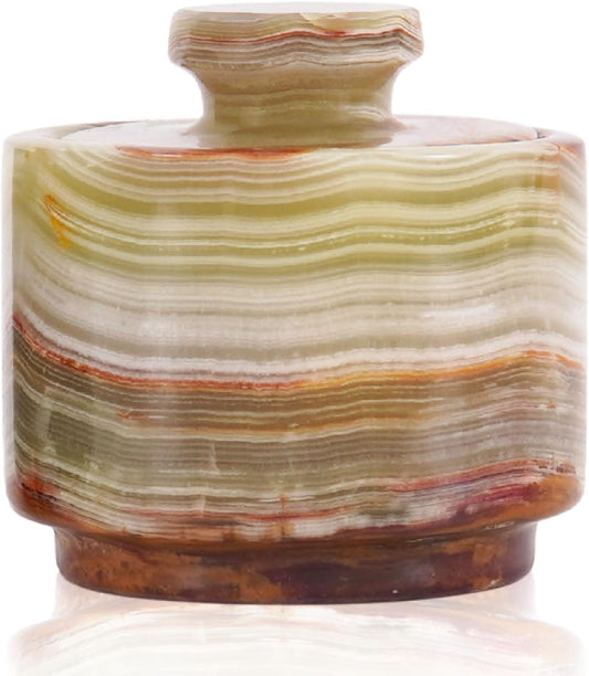 Marble Salt Cellar with Lid 3" Green Onyx Stone Salt Holder for Counter & Stone Salt Container, Salt Dish, Salt Box & Spice Jar