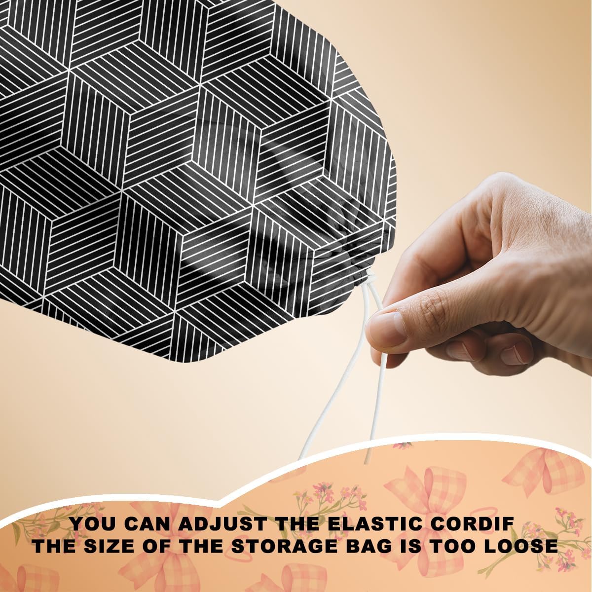 2Pcs Gray Geometric Lines Plastic Bag Holder, Wall Mount Grocery Bag Holder for Plastic Bags, Black Cube Abstract Art Reusable Organizer Grocery Bags with Drawstring for Kitchen Home Pantry