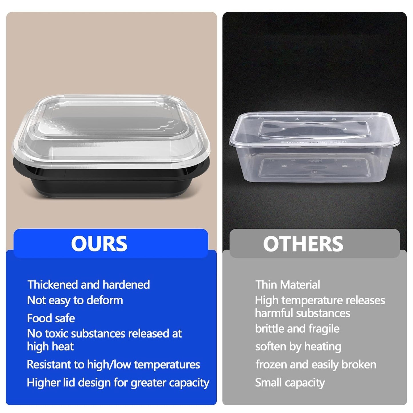 50 Pack (100-Piece) - 38oz Meal Prep Containers Salad & Snack Storage for Lunch | BPA Free & Leakproof Food Containers | To Go Take Out Plastic Bento Box | Microwave, Freezer, Dishwasher Safe