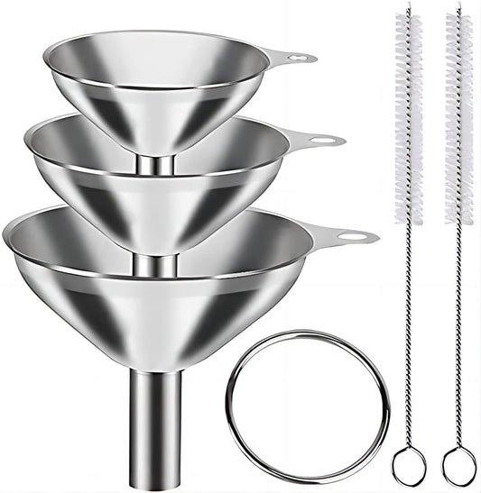 3 in 1 Metal Small Funnels for Filling Bottles Stainless Steel Small Kitchen Funnel Set for Transferring Essential Oils Liquid Fluid Spice Dry Ingredients Powder, Durable and Dishwasher Safe