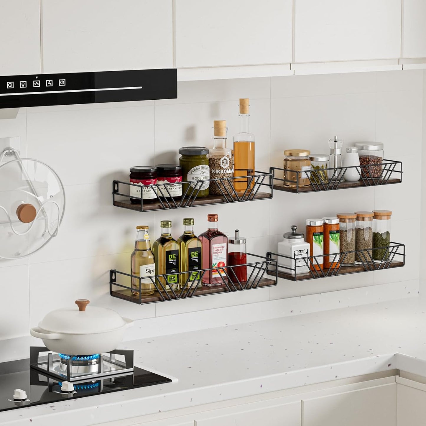 Floating Shelves for Wall Set of 4, Different Sizes Mounted Wood Floating Shelf, Wall Shelves for Living Room, Bedroom, Bathroom, Kitchen, Farmhouse Decor, Office