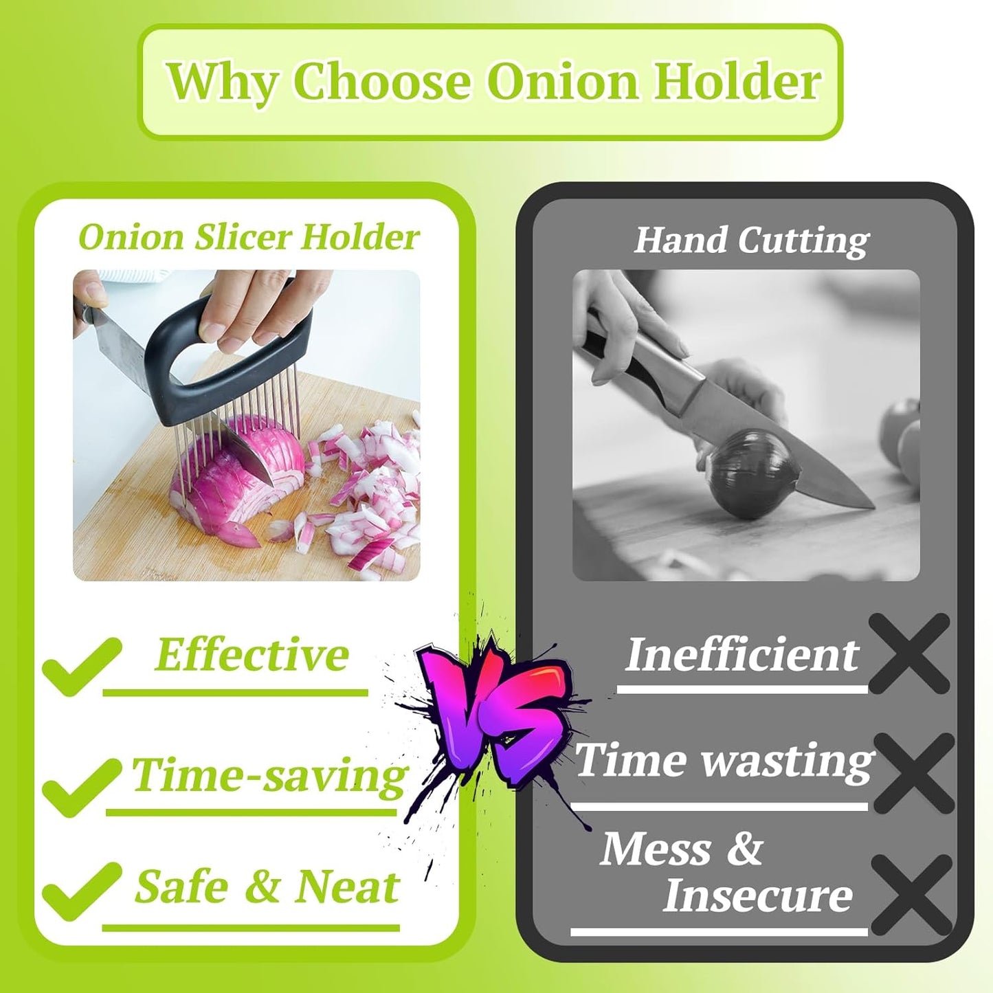 Suuker Extra-Large Onion Holder for Slicing, Onion Chopper Vegetable Cutter, Large Tomato Slicer with 16 Long Needles, Stainless Steel Meat Tenderizer Tool, Food Slicer Guide Kitchen Gadgets