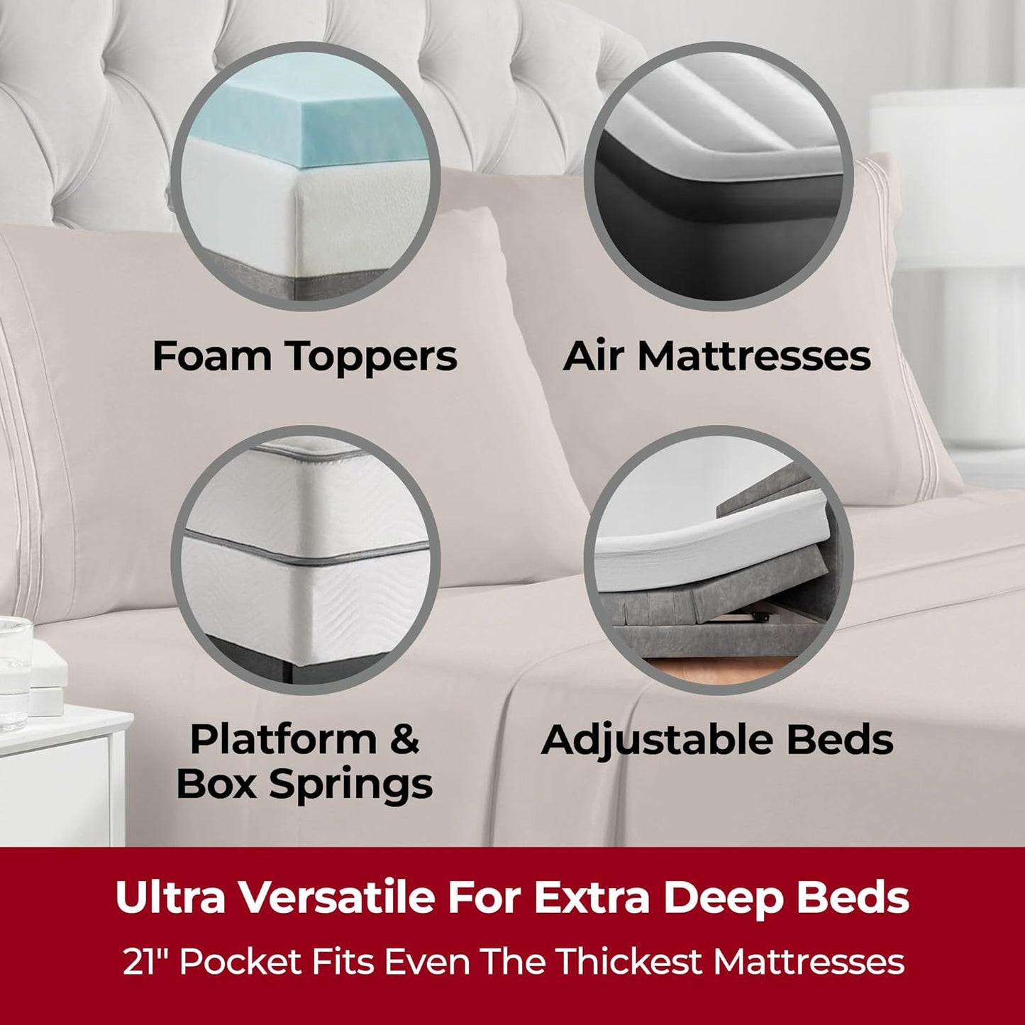 Mellanni Extra Deep Split King Sheets - 5 PC Iconic Collection Bedding - Hotel Luxury, Ultra Soft, Cooling Bed Sheets - Wrinkle, Fade, Stain Resistant (Split King, Tan)