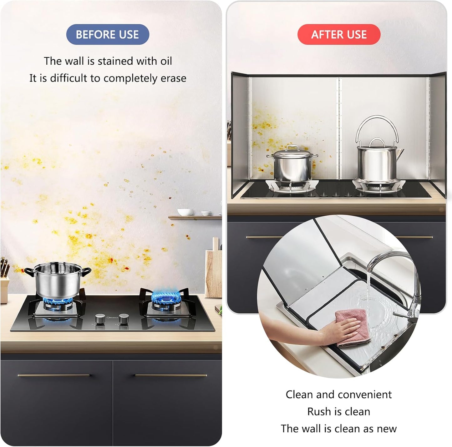 2 Pieces 2 Sided Grease Splatter Guard Foldable Splatter Guard for Stove Stainless Steel Oil Splatter Screens Backsplash for Wall Gas Range Frying Pan Camping(Size:15.7×15.7inches)