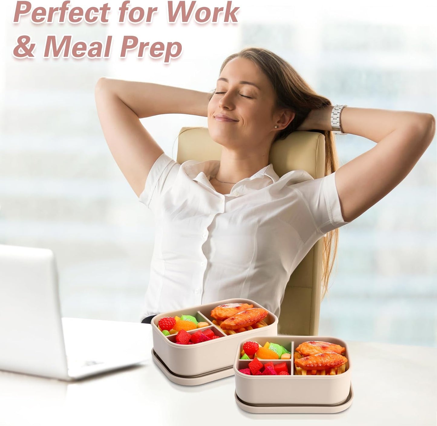 Honeydak 6 Pcs Silicone Bento Box 3 Compartment Reusable Lunch Container Smooth and Leakproof Meal Prep Lunch Box with Lid Stackable Meal Prep Container for Work Travel, 6 Colors(Light Colors)