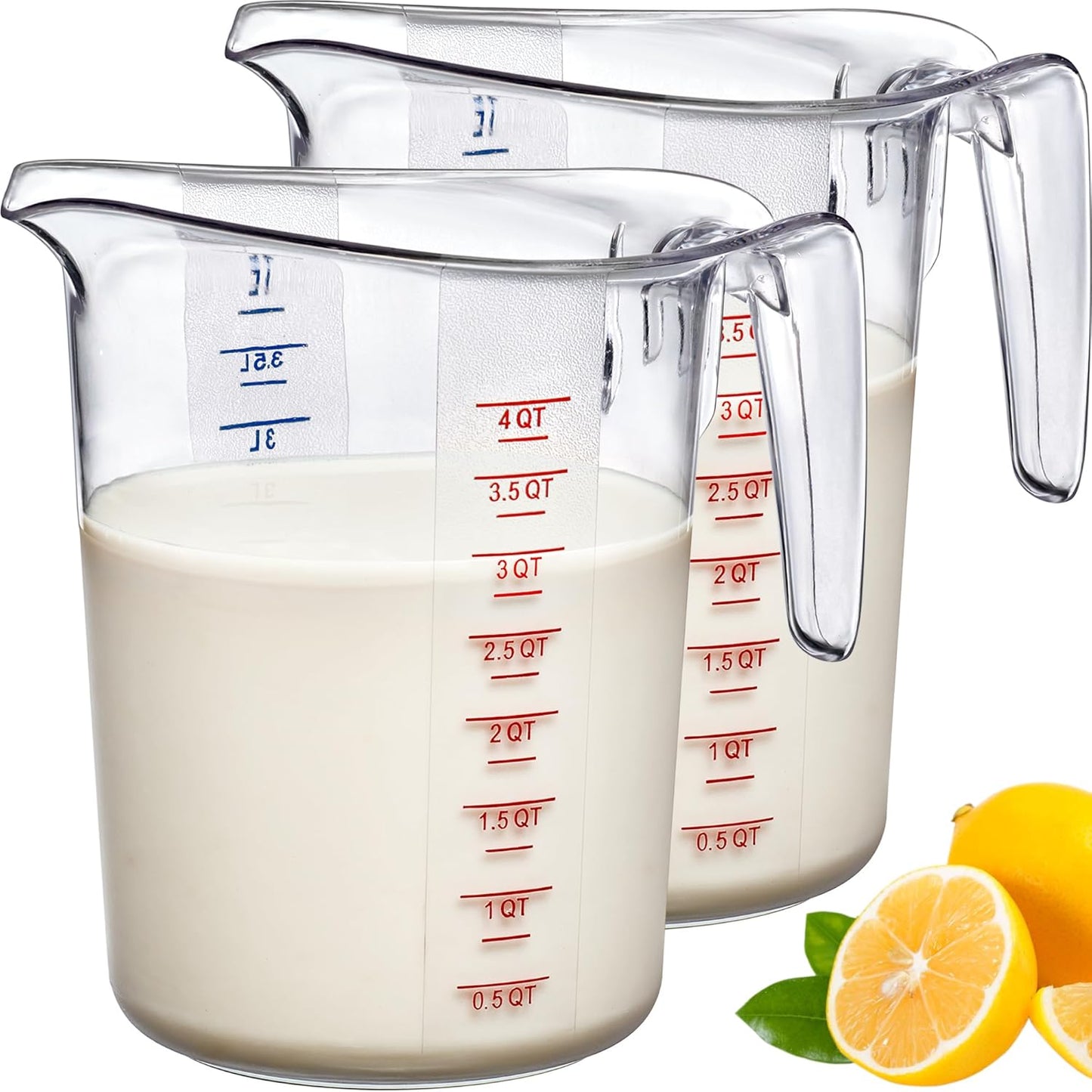 Amazing Abby - Melissa - 128-Ounce Plastic Measuring Pitcher (2-Pack), 16-Cup (4-Quart) Food-Grade Measuring Jug, Unbreakable, Stackable, Dishwasher-Safe, Great for Oil, Vinegar, Flour, and More