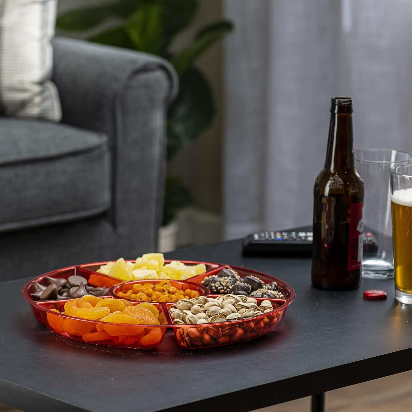 Plasticpro 6 Sectional Round Plastic Serving Tray/Platter (4, Red)