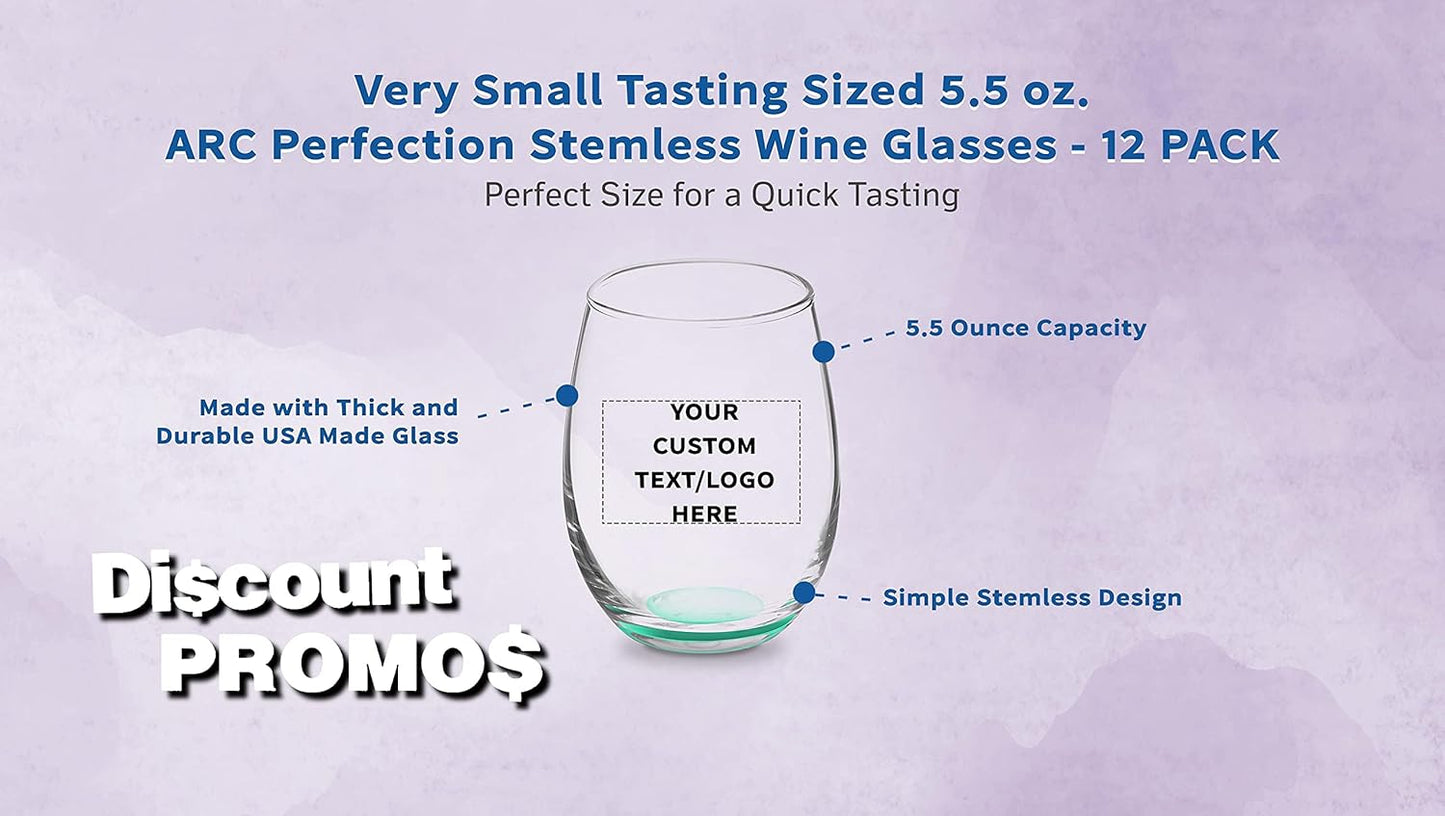 Custom Stemless Wine Glasses by ARC 5.5 oz. Set of 12, Personalized Bulk Pack - Perfect for Hotel, Bar, Restaurant or Lounge - Green