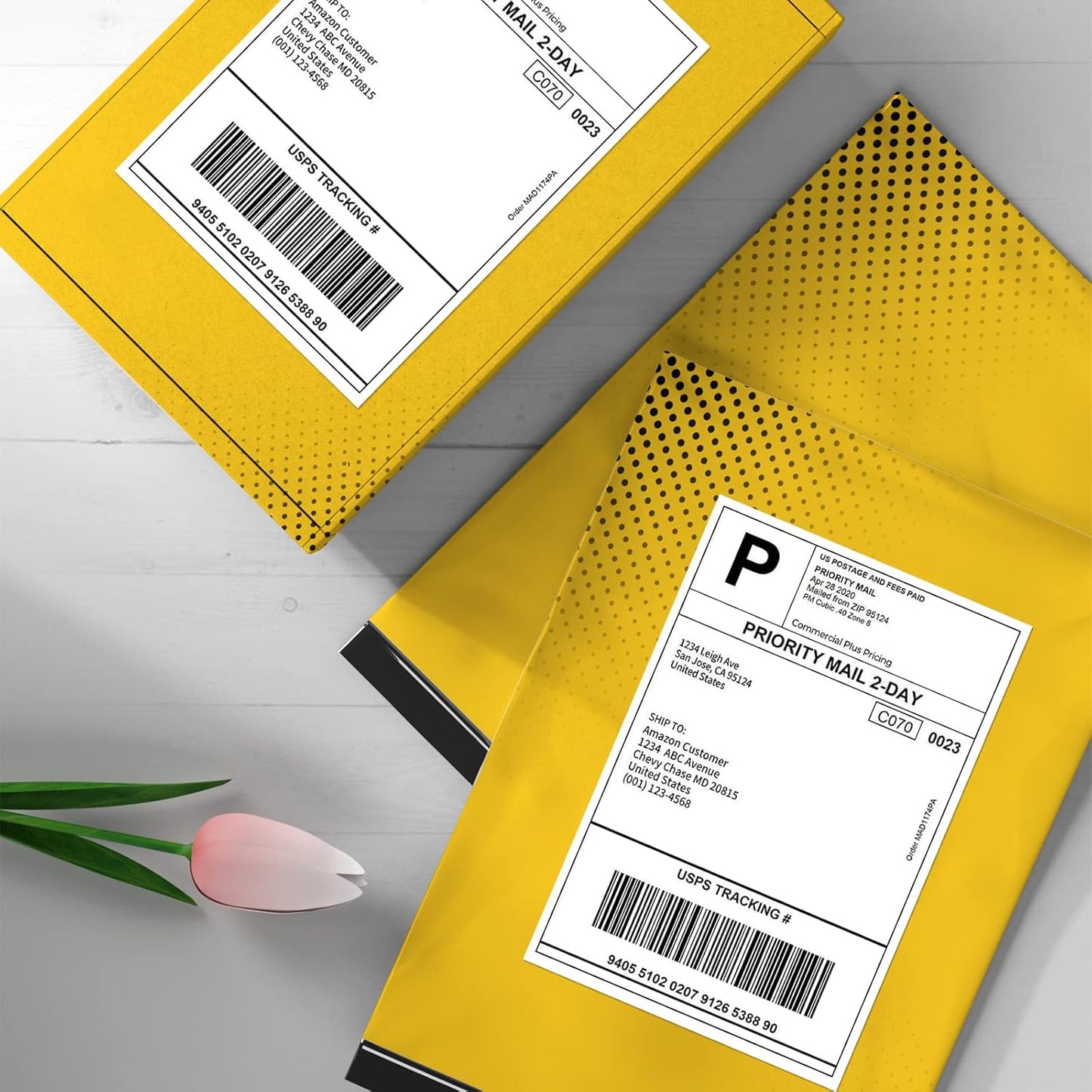 FungLam 4"x6" Shipping Labels, Fanfold, Adhesive - 1000 Direct Thermal Printer Labels